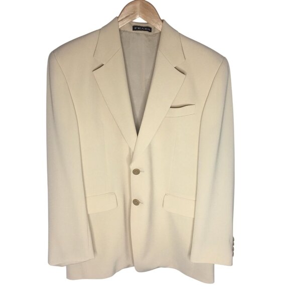 Prada Blazer Mens 44 Large  Cream Beige Two Button  Designer Jacket Italy - Picture 1 of 16